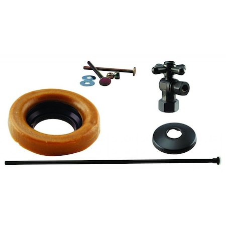 Westbrass Toilet Kit W/ 1/4-Turn 1/2 in IPS Stop and Wax Ring, Cross Handle in Oil Rubbed Bronze D1615TBX-12